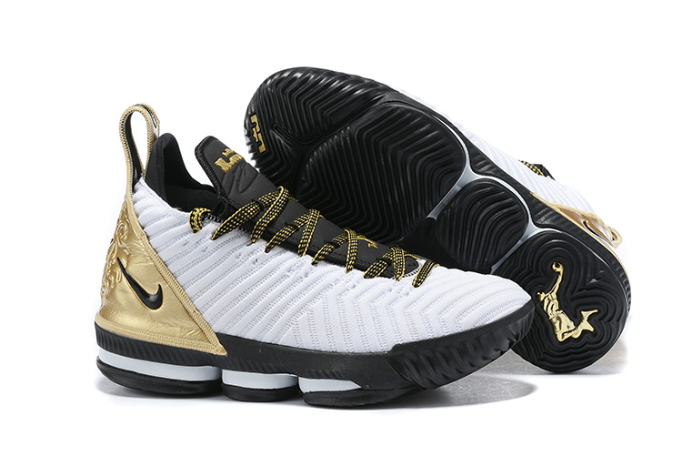 New Nike LeBron 16 White Black Gold Shoes